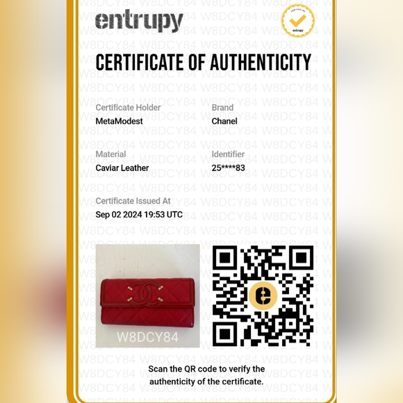 Chanel Filigree CC Flap Wallet Caviar Leather Red Gold Entrupy COA - Picture 4 of 13